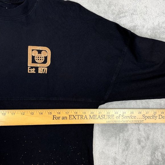 WALT DISNEY WORLD SPIRIT JERSEY Womens Black Shirt Bronze Puff Print Splatter XS - Picture 8 of 8